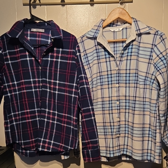 Lee Tops - 2 For 1 Lee Women's Plaid Button Down Shirts - Navy and Light Blue